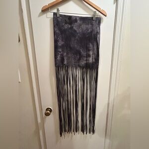 Nollie Charcoal Tie-Dye Maxi Skirt with Fringe